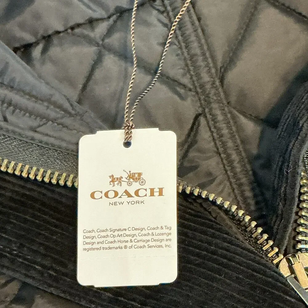 Coach Puffer Quilted Lightweight‎ Cinched Waist Black Jacket Women's Medium NWT